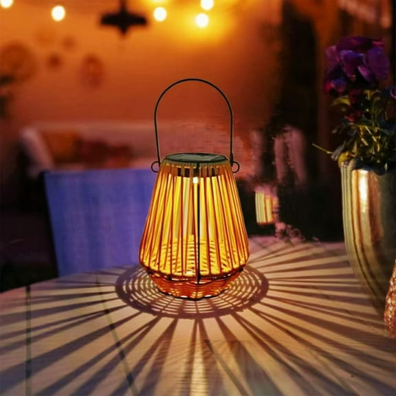 JingChun Solar Powered Hand Woven Bamboos Hanging Lantern Bamboos Decorative Ambiance Light Garden Decoration Light