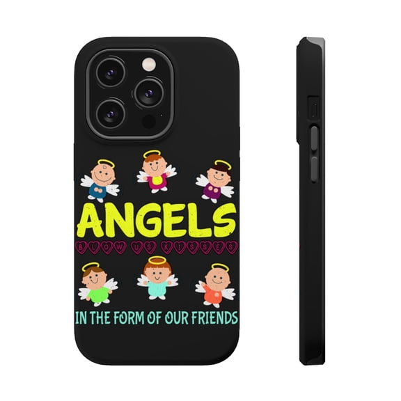 DistinctInk Tough Case for Apple iPhone 15 PRO (6.1" Screen), Compatible with MagSafe Charging - Angels Blow Kisses In Form Of Friends