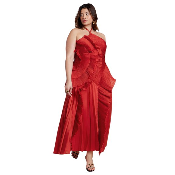ELOQUII Women's Plus Size Pleated Ruffle Detail Gown