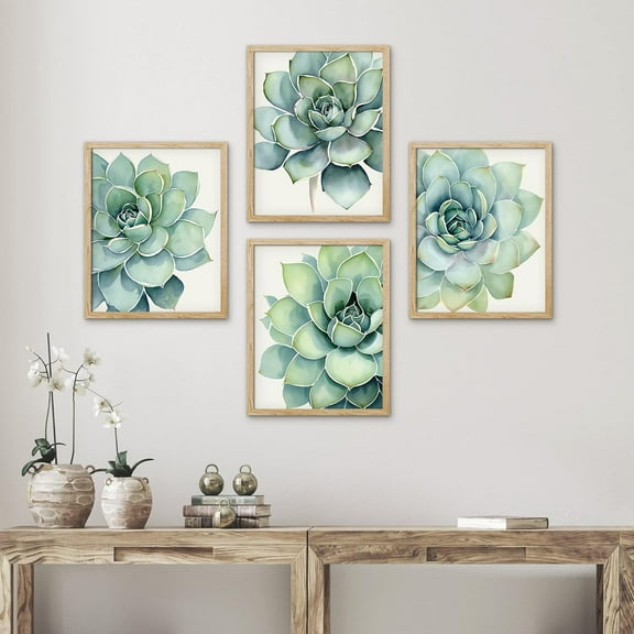 PixonSign Framed Wall Art Pastel Rose Cactus Succulent Adhesive Canvas Poster, Set of 4 Nature Wilderness Wall Decor Prints, Botanical Floral Wall Décor, Modern Artwork for Home - 8"x10" Natural