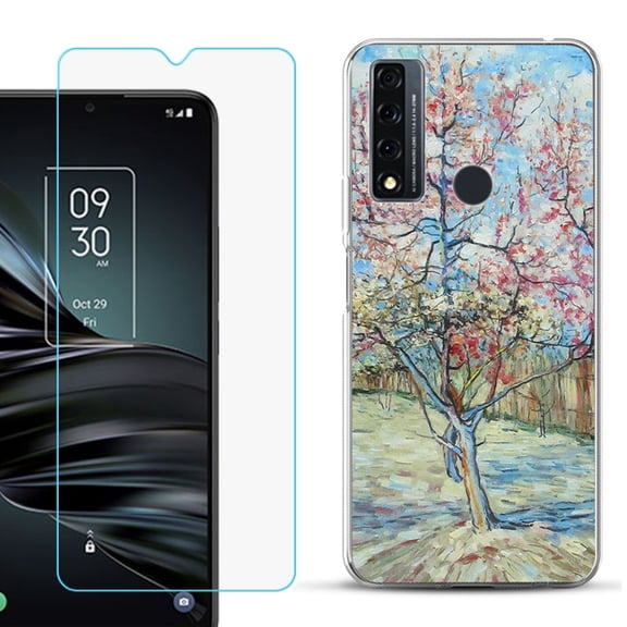 Slim-Fit Fashion Phone Case for TCL 20 XE, with Tempered Glass Screen Protector, by OneToughShield ® - Blossom Tree