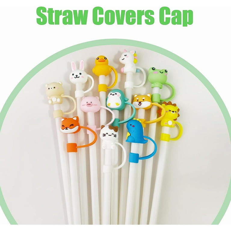 6 PCS Straws Replacement with 6PCS Funny Straw Cover Caps have Flowers,  Cows, Poop, Cats,Ghosts and other styles for Stanley Adventure Quencher  Tumblers, 12 Inch Straws For Stanley 2.0 30oz&40oz Tumbler, Straw