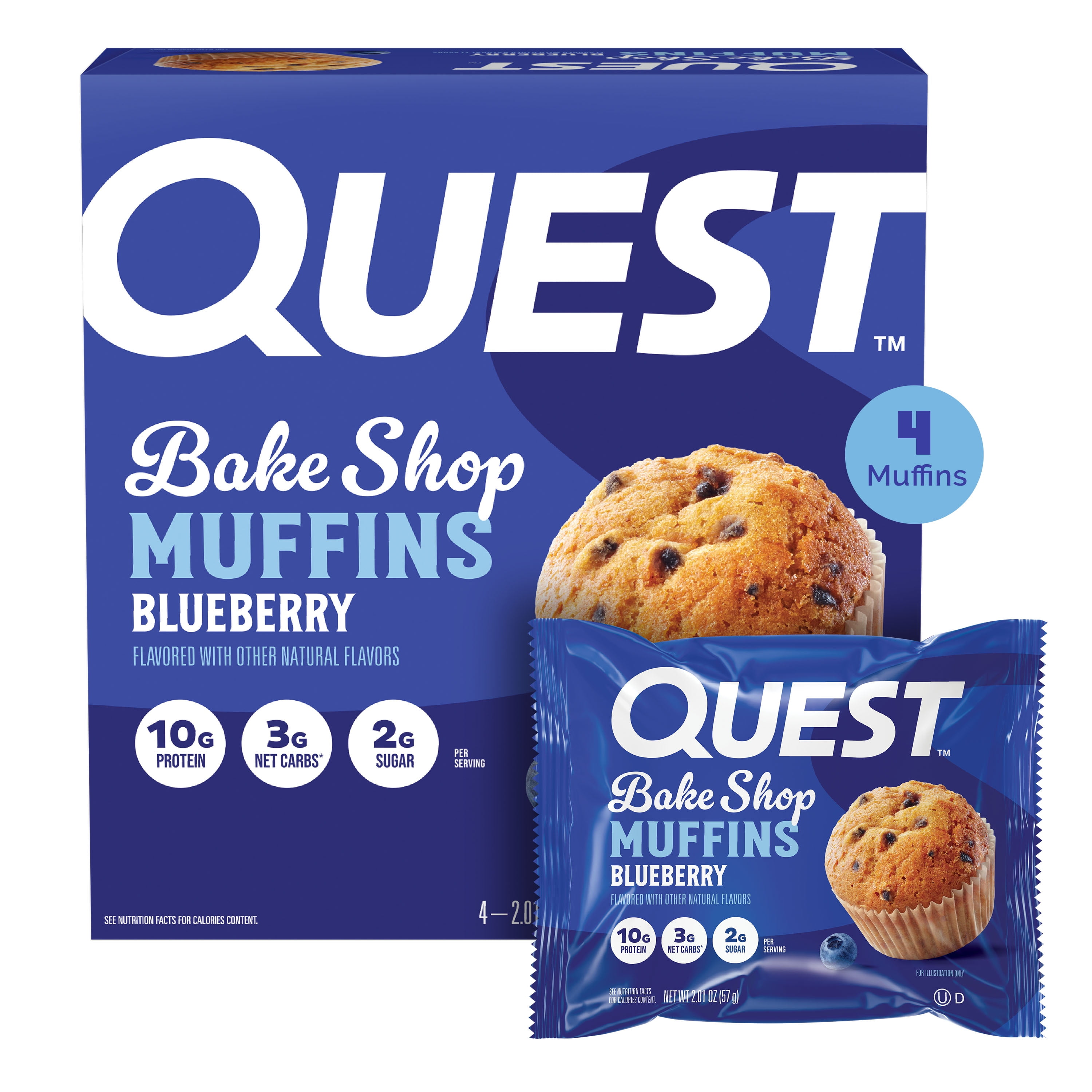 (6 pack) Quest Bake Shop Protein Muffins, Blueberry Flavor, 10g Protein, 3g of Sugar, 4 Count