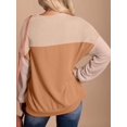 thumbnail image 4 of Womens Fashion 2025 Color Block Long Sleeve Crewneck Knitted Casual Loose Pullover Shirts Tops Light Khaki XXL, 4 of 5