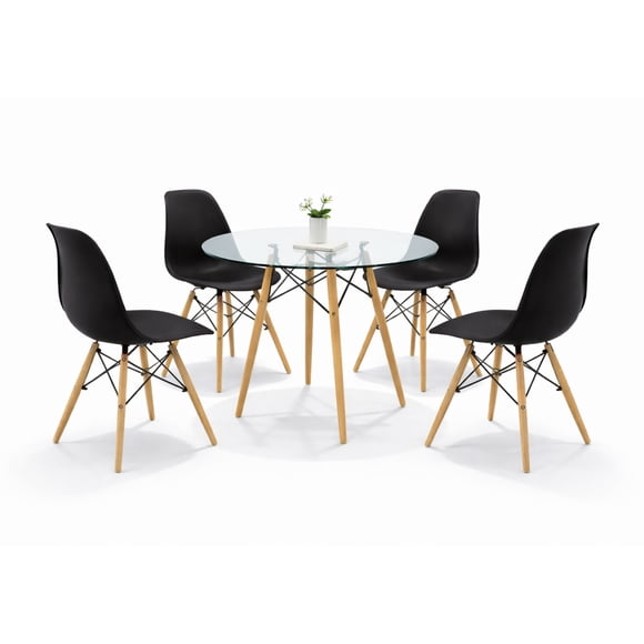 Set Comedor Oslo 4 Sillas Mesa Redonda 80cm Polipropileno Madera Mundo In KITMESI0052