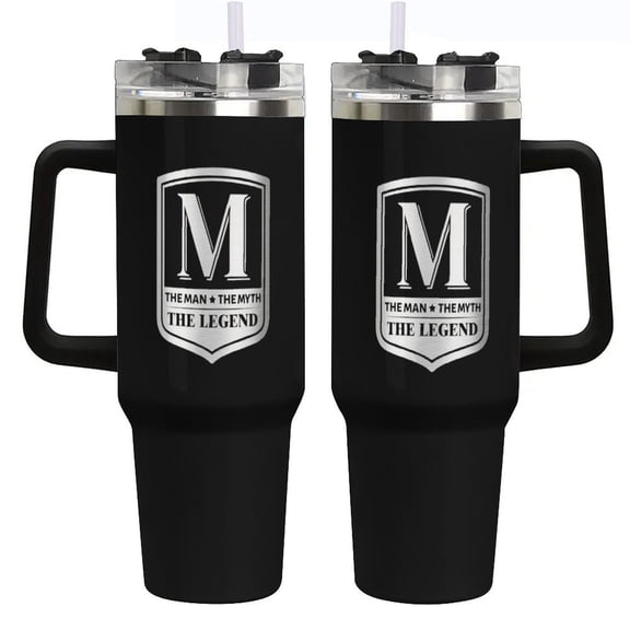 (M)Gifts for Men, Initial 40oz Tumbler with Handle And Straw, Best Father's Day Gift, Personalized Birthday Gifts for Men, Dad, Grandpa, Husband,The Man The Myth The Legend Cup for Coffee