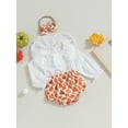 thumbnail image 3 of Arvbitana Infant Baby Girls Halloween Clothes Doll Collar Long Sleeve Pumpkin Print Patchwork Romper + Bow Headband Newborn Bodysuits 6M 12M 18M 24M, 3 of 8