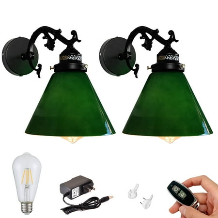 

Kiven Battery Operated Wall Lamp Vintage Rechargeable Wall Sconces with Glass Lampshade E26 Socket Warm White Bulb Included(Set of 2)