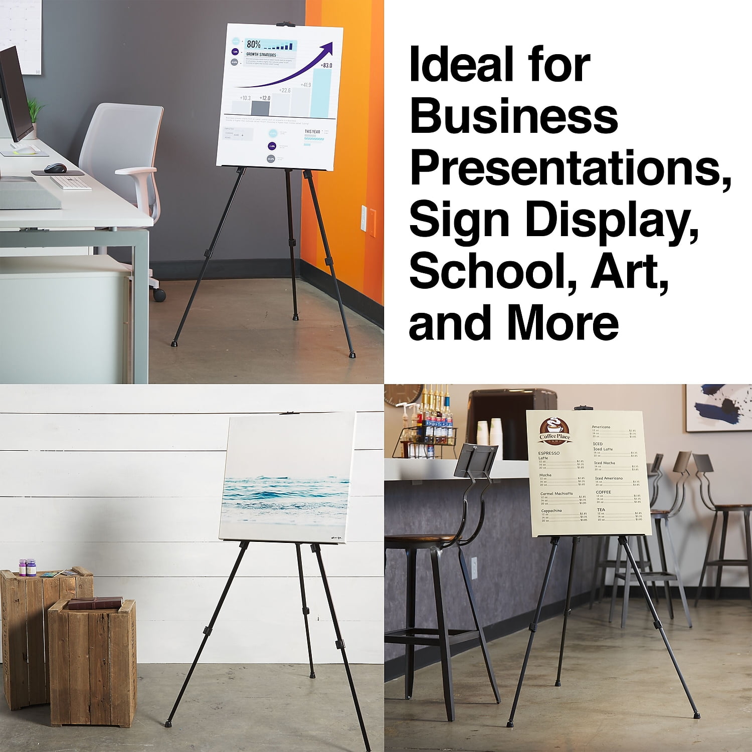 Staples Tripod Display Easel 63" Black Aluminum 2/Pack ST28070/28070VS