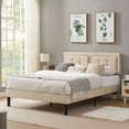 thumbnail image 6 of VECELO Upholstered Platform Bed with Height Adjustable Tufted Button Headboard, Queen, Beige, 6 of 10