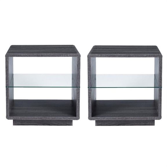 Home Square Celma Wood 2-Shelf End Table in Distressed Gray - Set of 2