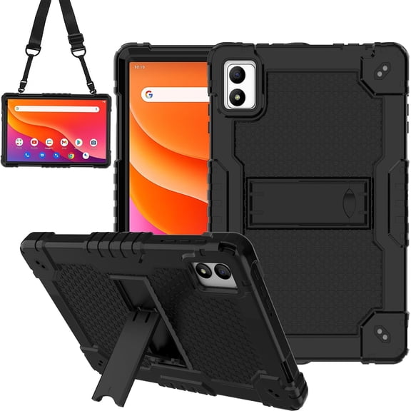 for Winsing/Doundy/Azeyou/DIGILAND S10 10.1 Inch HD Tablet Case,Shockproof Kids Hybrid Protective Cover Built in Kickstand Shoulder Strap (Black)
