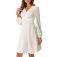 thumbnail image 1 of Vestido Midi A-Line Inspire Chic para Mujer, Vestido de Cuello en V Texturizado con Cruce, Talla XL, Beige, 1 of 6