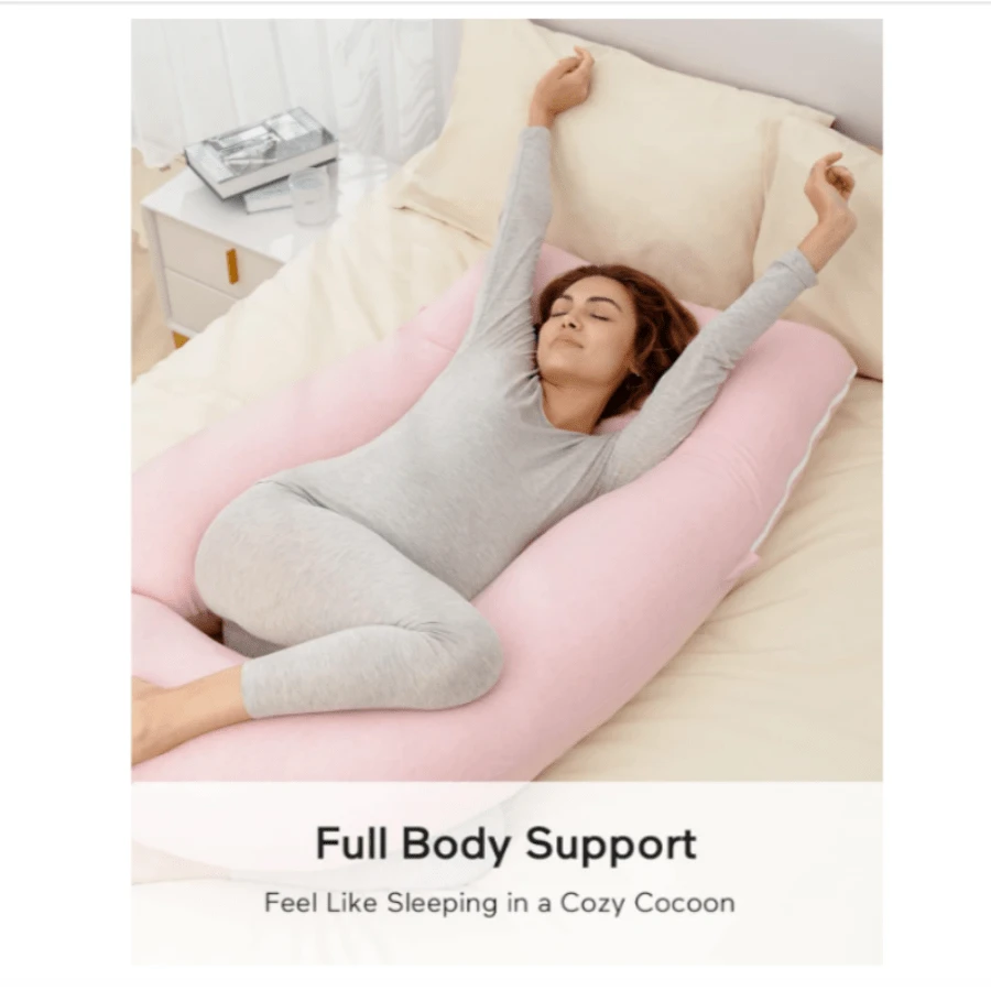 Best-selling U-shaped pregnant pillow - promotes side sleeping, supports the waist and abdomen. An essential item for pregnant women when sleeping.