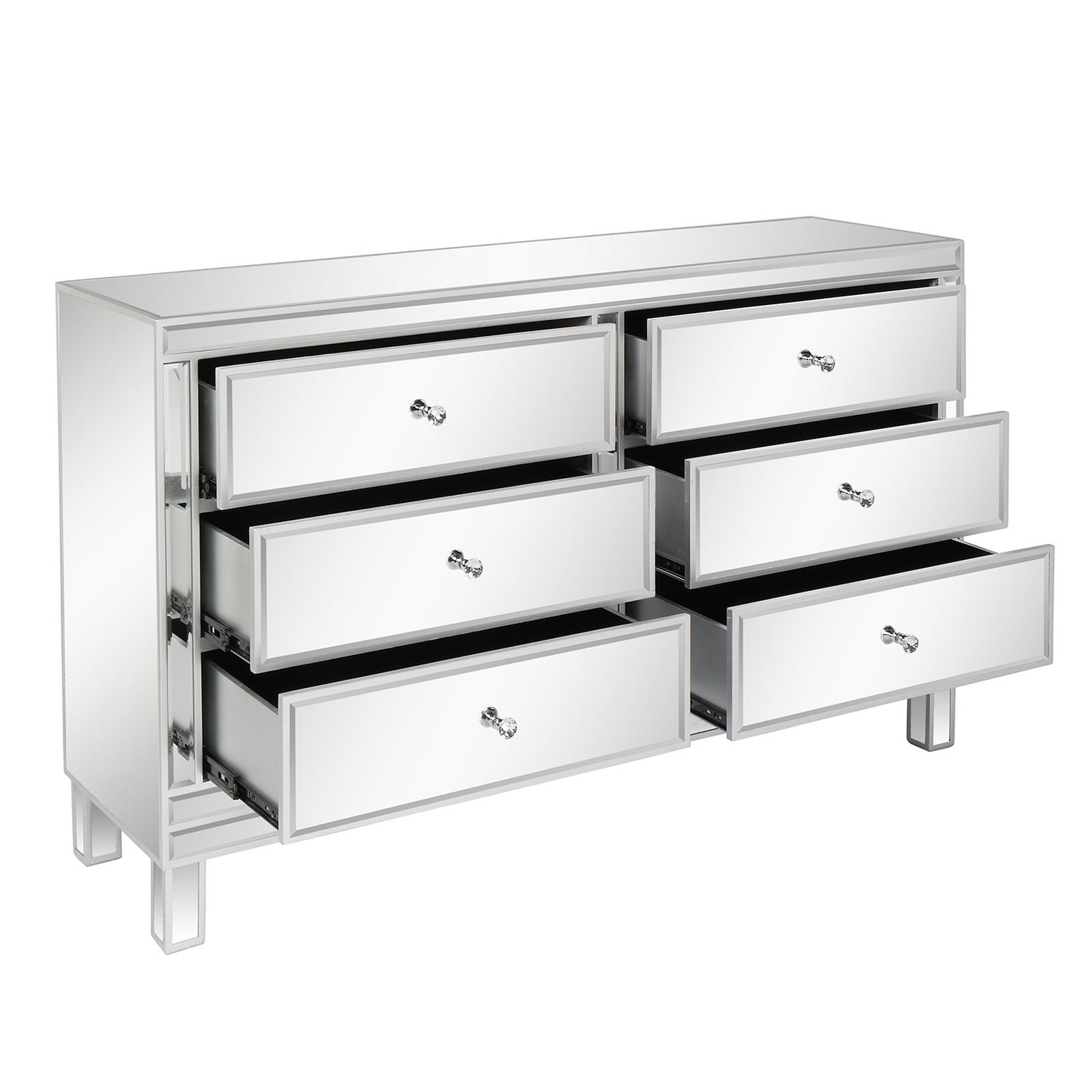 Kepooman FCH Mirrored TV Stand, Mirrored Finish Glass TV Stand with 6 Drawers, Mirrored Dresser for Living Room, Bedroom, Silver Kepooman FCH Mirrored TV Stand, Mirrored Finish Glass TV Stand with 6 Drawers, Mirrored Dresser for Living Room, Bedroom, Silver