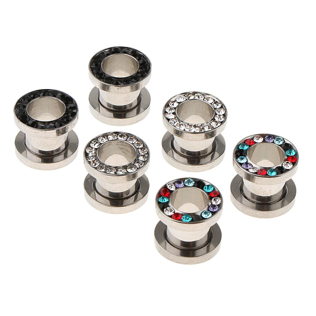 Oidea 6pcs Assorted Color Stainless Steel Punk Rock Fake Illusion Tunnel Plug Faux Expander for Men Women,Hypoallergenic 