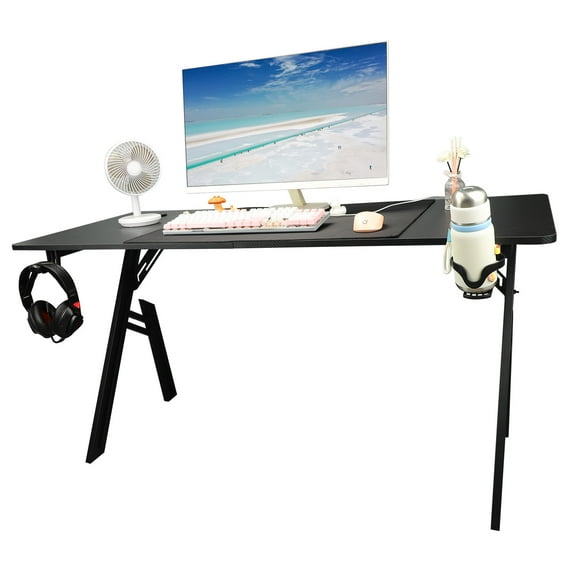 Computer Desk, Wear Resistant Spacious Gaming Table Strong High Accuracy with Water Cup Holder for Play