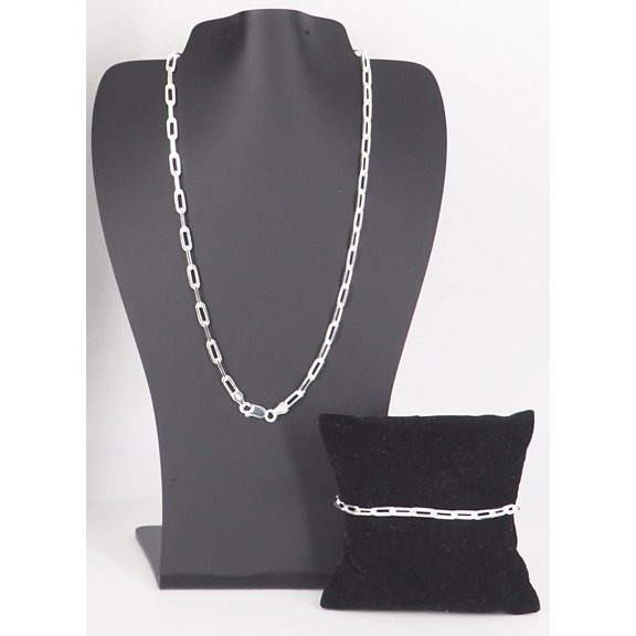 Solid 925 Sterling Silver Paper Clip Chain Bracelet (7") & Necklace (16") Set Made in Italy
