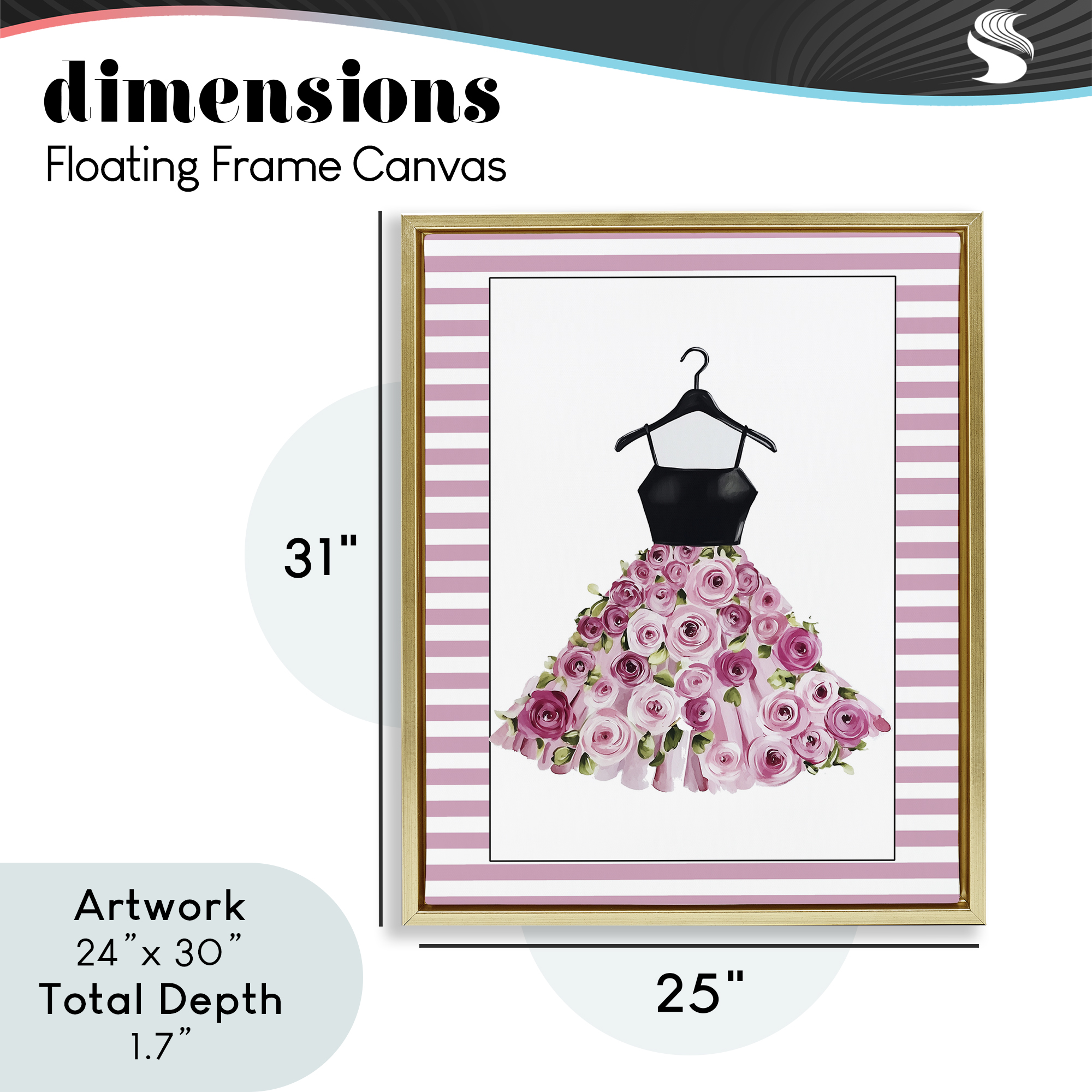 Flower Bedecked Dress Gold Framed Floater Canvas Wall Art, design by Christine Simpson Art