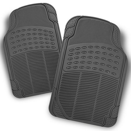 2 Piece Front Liners - All Weather Rubber Semi Pattern Grey Car Front Floor Mats 2 Pcs Liner Heavy Duty