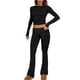 thumbnail image 1 of Conjunto de 2 piezas para mujer: top corto de manga larga y pantalones acampanados de talle bajo, chándal de yoga, tejido de poliéster, estilo informal para todas las estaciones, 1 of 8