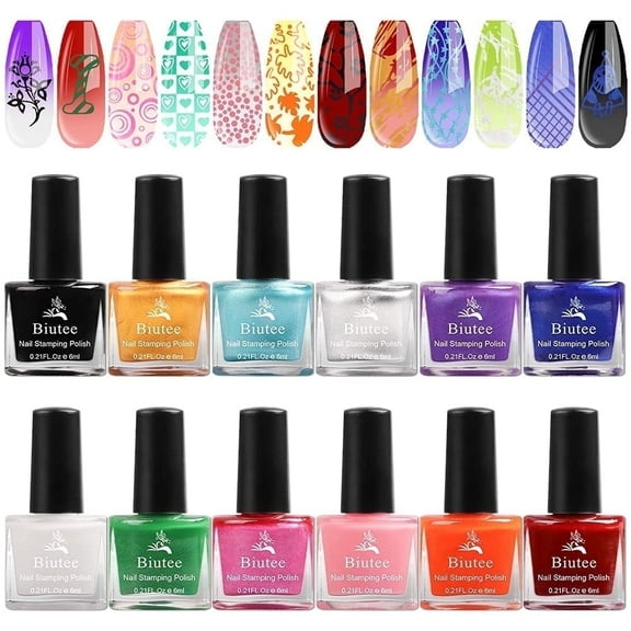 Nail Lacquer Nail Polish Kit 12 Colors Air Dry Quickly, 6ML, Polish Manicure Print Women Biutee