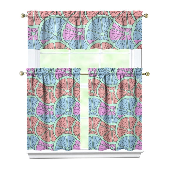 Lemons and Flowers Kitchen Curtains 3-Piece Set - Cute Spring Floral Print Caf Curtains, Easy Care Fabric