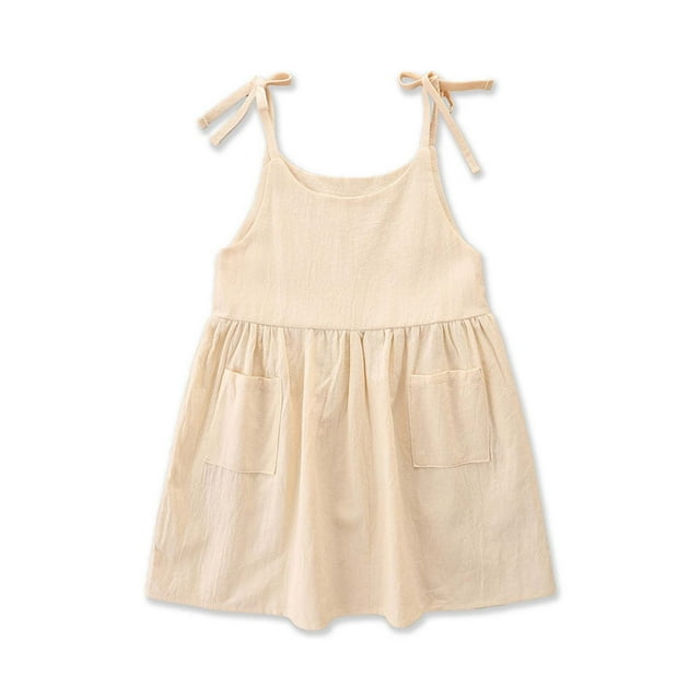Robe d'Été à Bretelles pour Tout-Petites Filles Bébé, Mignonne, Couleur Unie, Robe Décontractée
