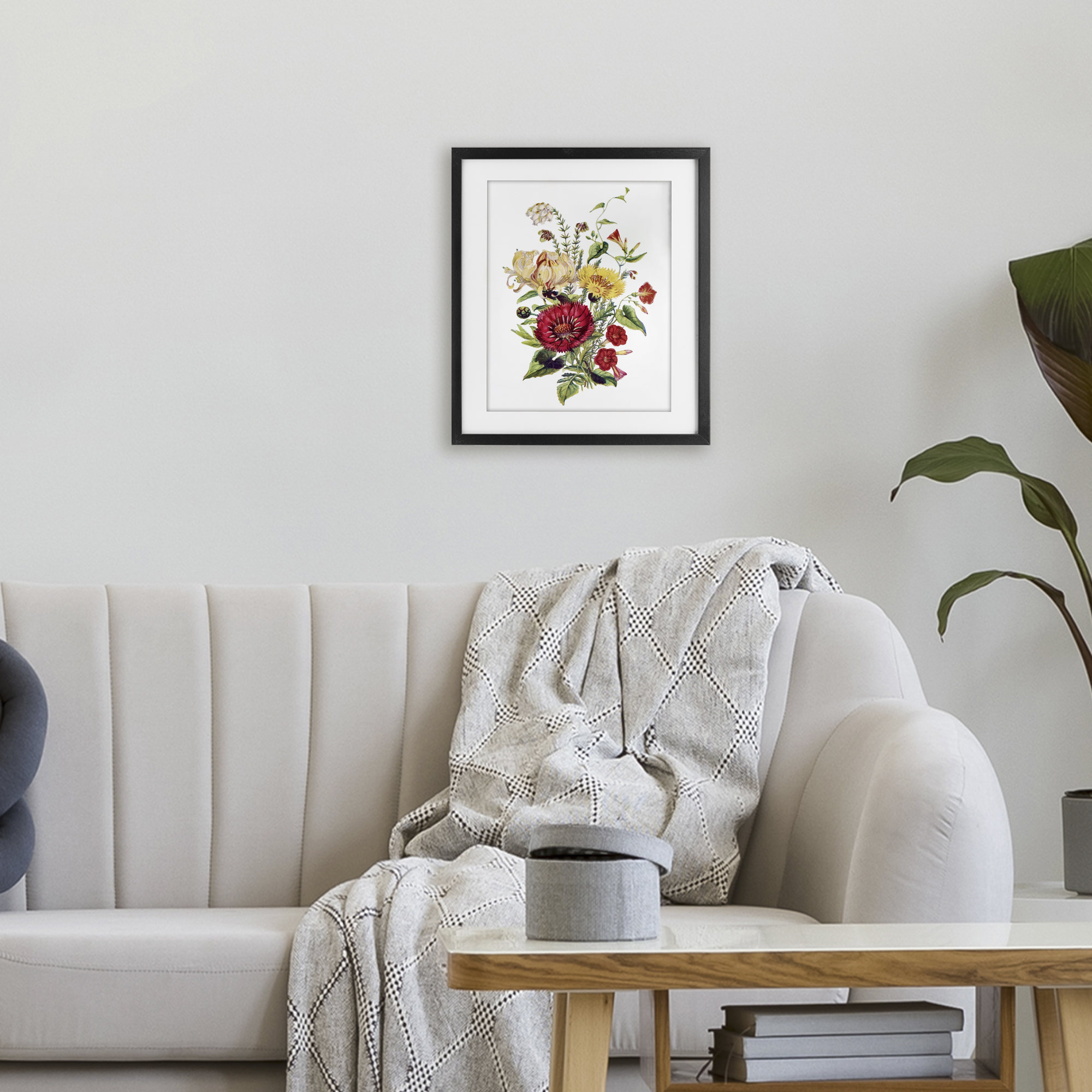 Bundle Of Wild Florals Black Framed Print Under Glass, design by Lettered and Lined