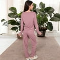 thumbnail image 5 of Women's Satin 2-Piece Pajama Set with Button-Up Long Sleeve Top and Relaxed Fit Pants - Small, Mauve Pink, 5 of 6