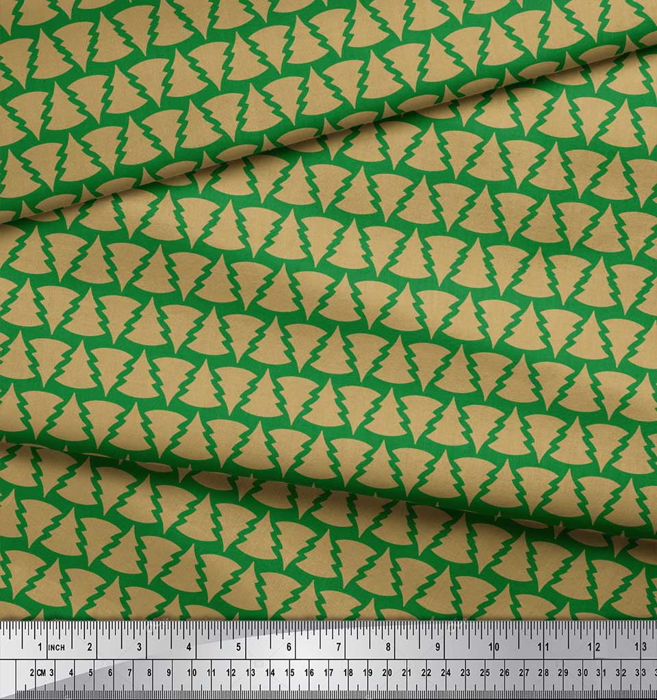 Soimoi Green Cotton Duck Fabric Christmas Tree Print Sewing Fabric Yard 56 Inch Wide