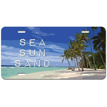Vacation Tag - Sea Sun Sand - Tropical Vacation Island Palm Trees Novelty Metal Vanity License Tag Plate