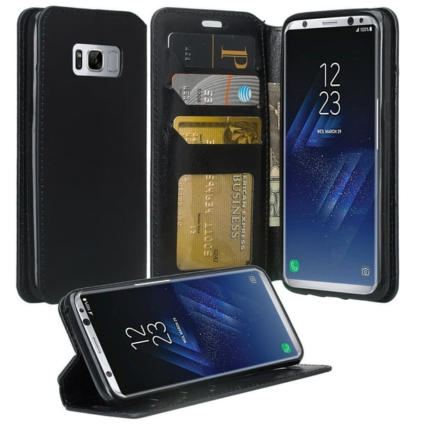 Samsung Galaxy S8 Case Sm G950 Wallet Case Pu Leather Wallet Case Kickstand With Id Credit Card Slots Black Walmart Com Walmart Com