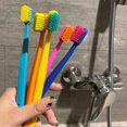 thumbnail image 2 of Pack of 10 colorful plastic toothbrushes, extra clean and soft, for sensitive teeth, 2 of 4