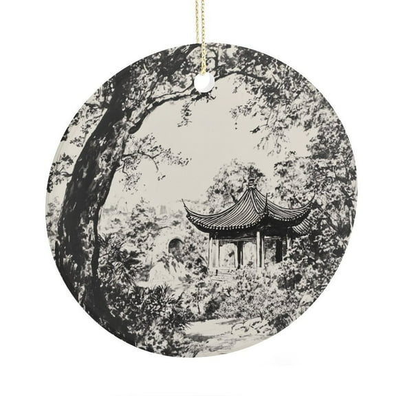 Christmas Tree Ornament Modern Vintage Chinoiserie Xmas Tree Ornaments Christmas Decorations Ceramic Ornaments Black White Asian Scenic Ceramic Ornament