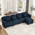 thumbnail image 4 of HUMEHA 132.3" Corduroy Modular Sofa Blue 4-Seat w/ Ottoman, 4 of 15