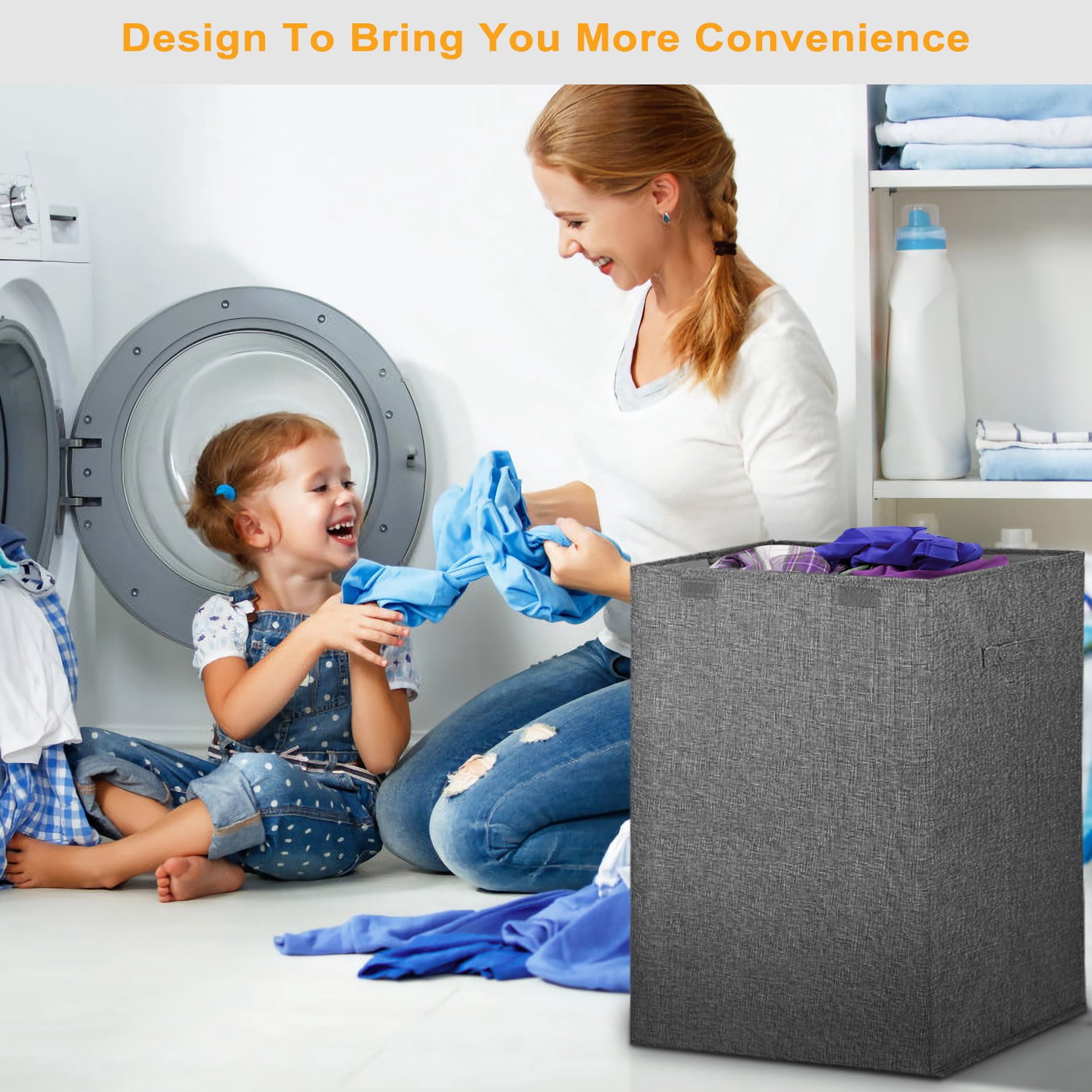 iMounTEK 100L Collapsible Laundry Hamper with Lid, Clothes Basket Organizer, Beige