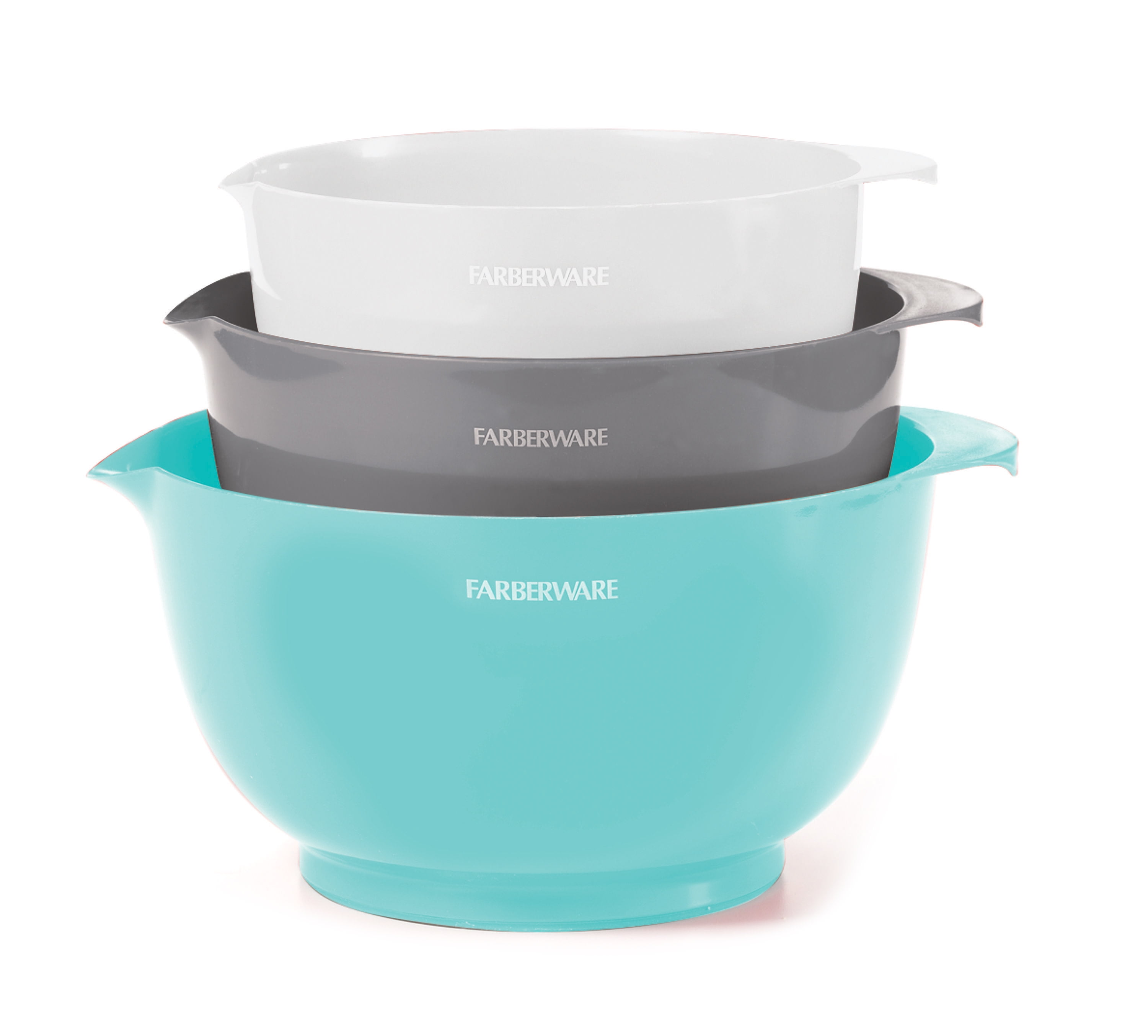 Farberware Professional Set of 3 Mixing Bowls in Aqua, Grey, and White
