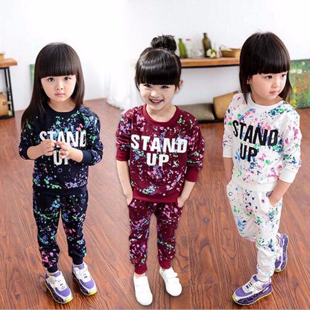 

Hunpta Kid Girls Boy Color Paint Letters Long Sleeve Sweater+Pant Sports Suit