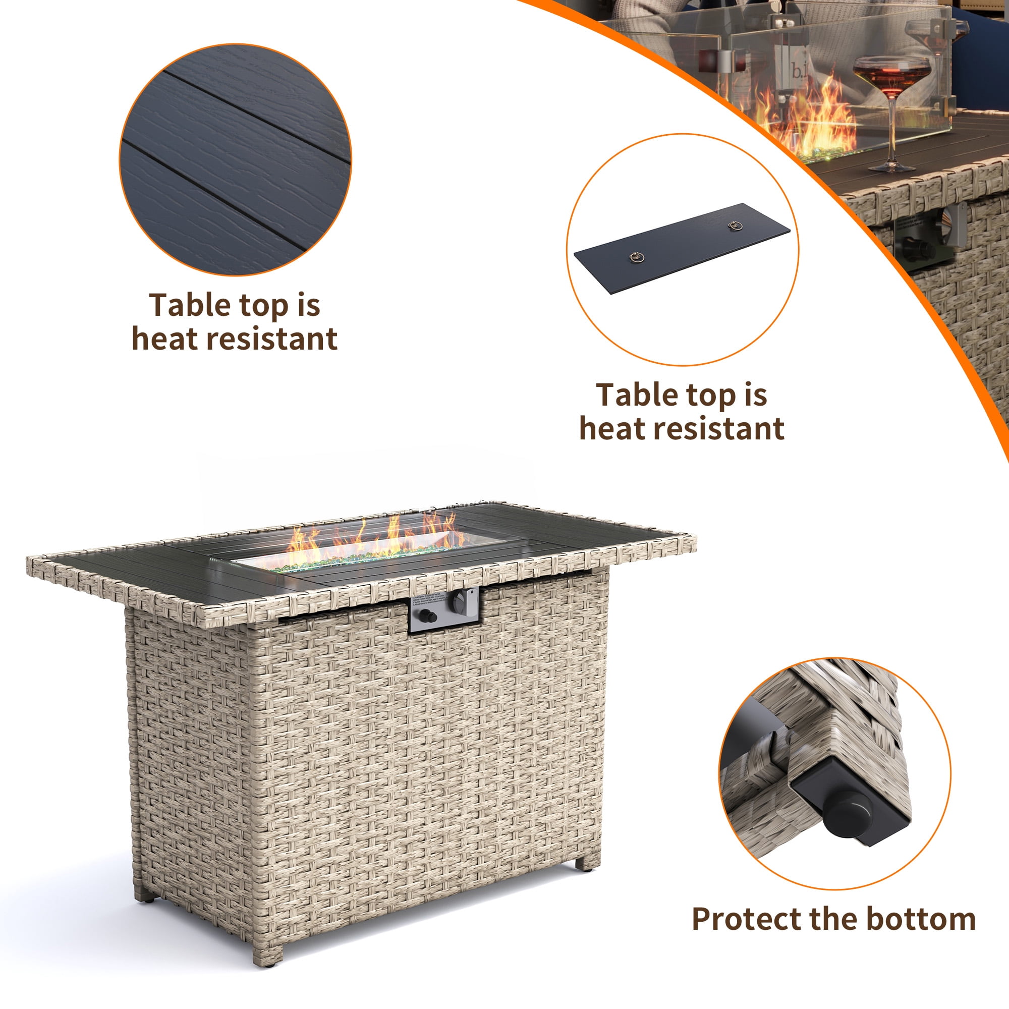 MRUAKA 9 Pieces Patio Conversation Set with Firepit, Outdoor Sectional PE Rattan Wicker Furniture Seat,Dark Gray