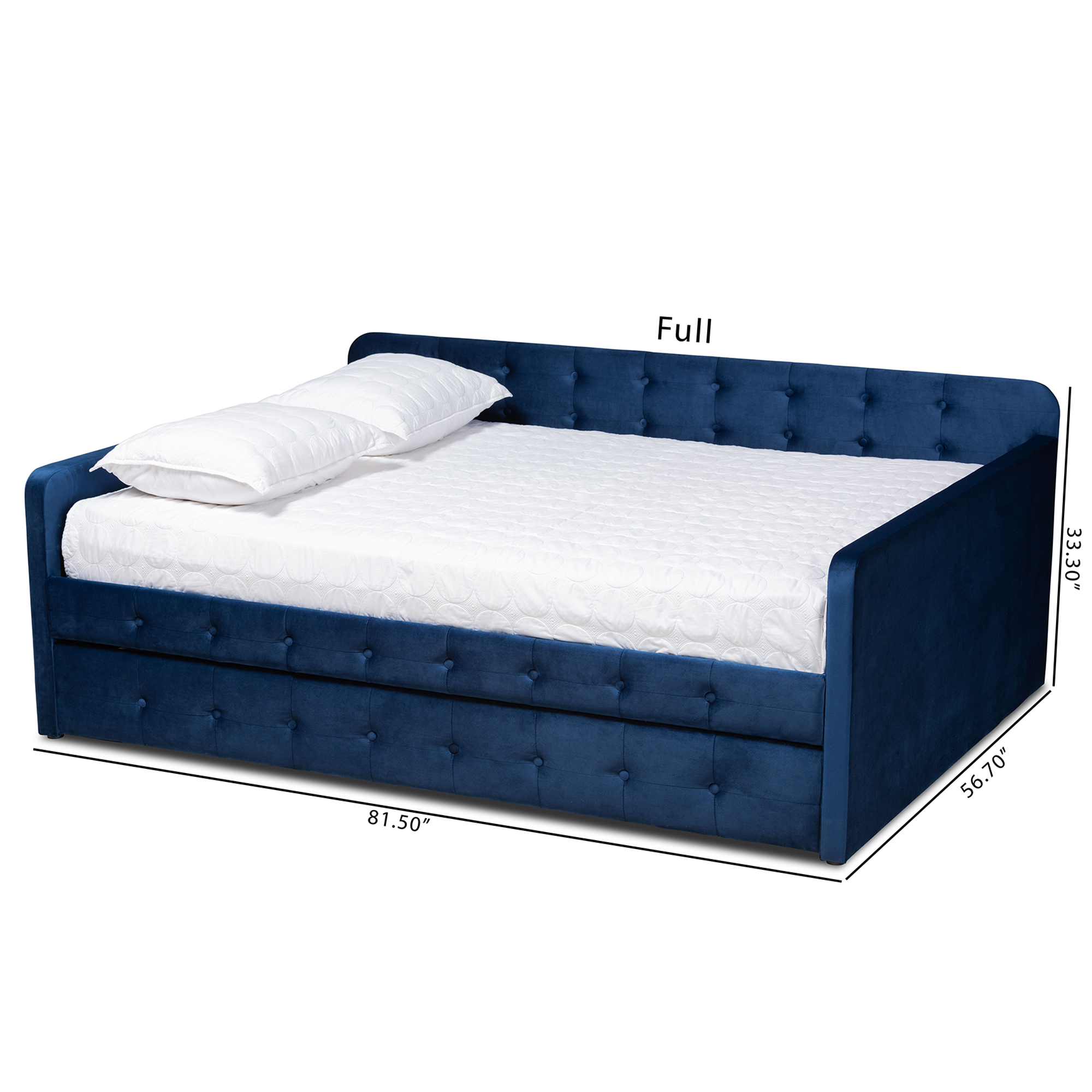 Baxton Studio Jona Kids Modern Daybed with Roll-out Trundle, Navy Blue/Velvet