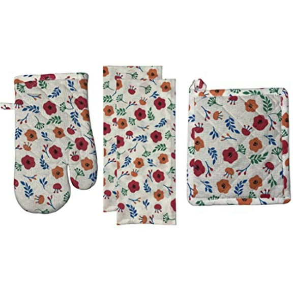 Set of 4, 100% Cotton, Nemophila Spring Flower Design Kitchen Towel Set, Include