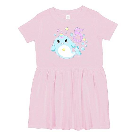 Inktastic Happy 5th Birthday with Cute Narwhal Stars and Bubbles Girls Toddler Dress