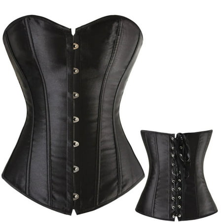 

SAYFUT Fashion Women s Satin Overbust Corset Intimates Lace-up Busiter Shapewear