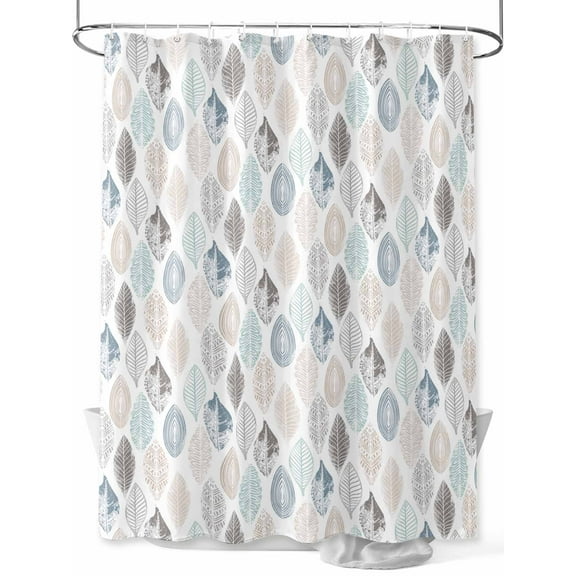 Leaves Specimens Shower Curtain, Blue Khaki Teal Grey White Background Waterproof Shower Curtain Set with 12 Hooks Lightweight Washable Fabric Shower Curtains for Bathroom 72x84 Inches