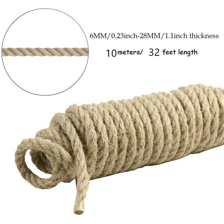 Wolike Hemp Rope,18mm/0.7inch Thick Rope Strong Natural Rope,Jute Rope for  Craft Rope/Cat Scratching Rope/Garden Bundling(10 M/32 Feet) 