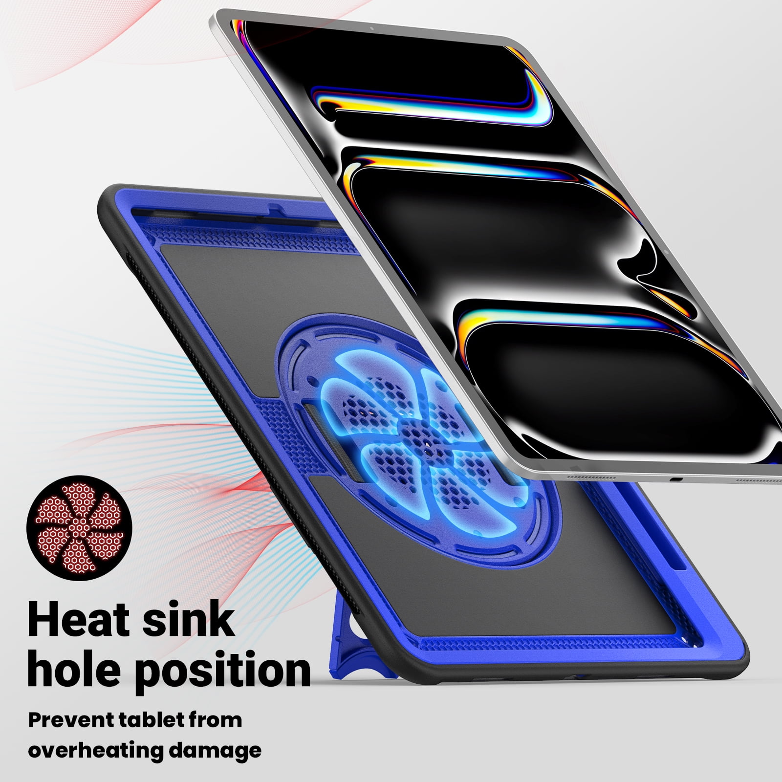 ELEHOLD Case for Apple iPad Pro 13 2024,Soft TPU Rugged Durable Case with 360° Rotating Hand Strap & Foldable Hidden Stand & Pencil Holder,Darkblue