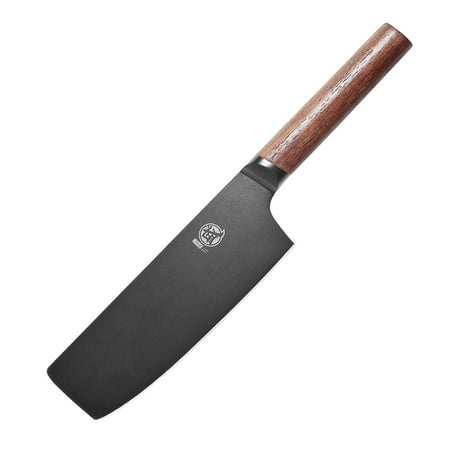 MITSUMOTO SAKARI 7 inch Japanese Nakiri Chef Knife, Professional Black Titanium Coated Vegetable Kitchen Knife