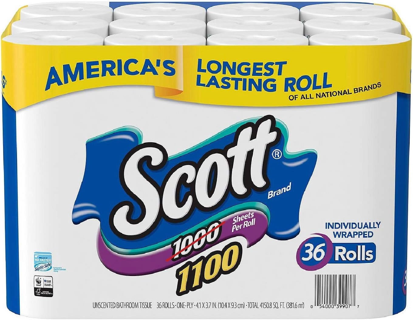 Scott Bath Tissue, 36 Bonus Pack 1,100 Sheets per Roll