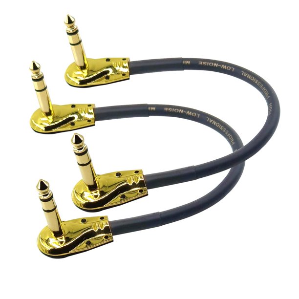 Cable TRS Stereo de Guitarra WJSTN Perfil Bajo ángulo Recto 1/4 pulgadas, Negro, Paquete de 2 Unidad